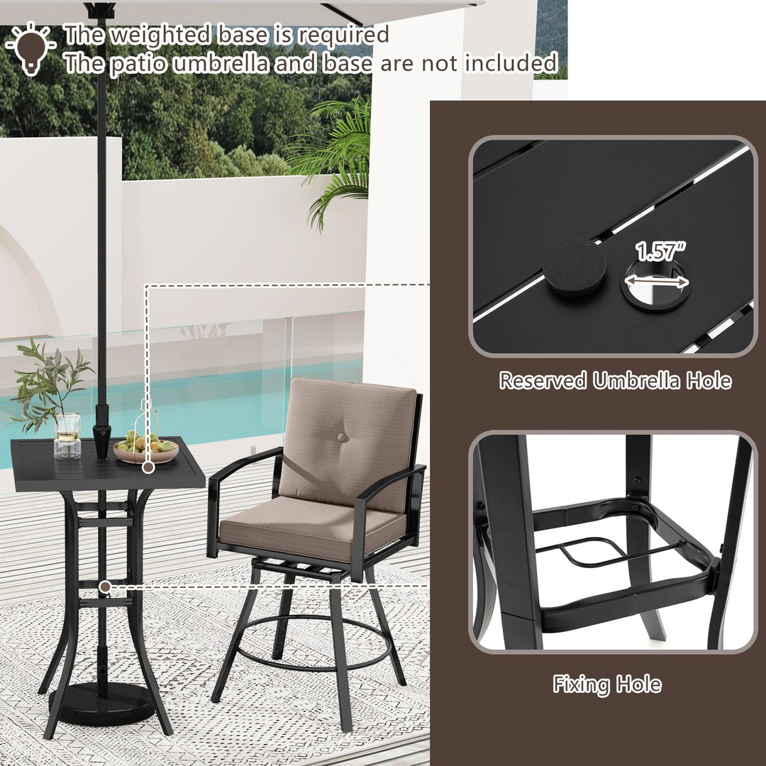 25" Square Patio Dining Table with 1.57" Umbrella Hole Metal Frame for Patio-Black