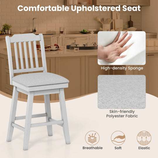 25 inch Modern Bar Stools Set of 2 with Upholstered Swivel Seat-Gray