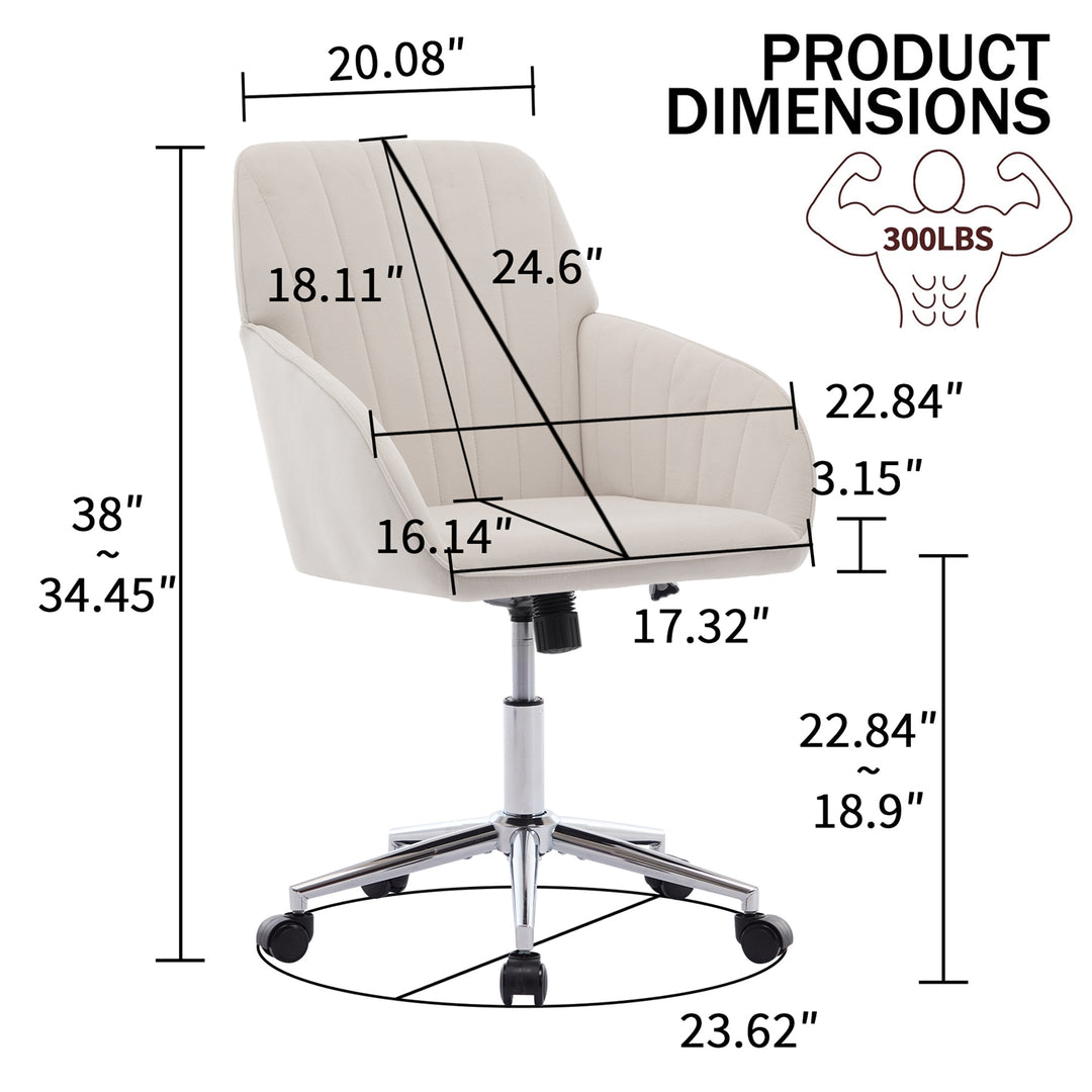 Ergonomic Office Chair with Memory Foam Cushion Corduroy Upholstered Desk Chair Adjustable Swivel Rolling Chair 300LBS M