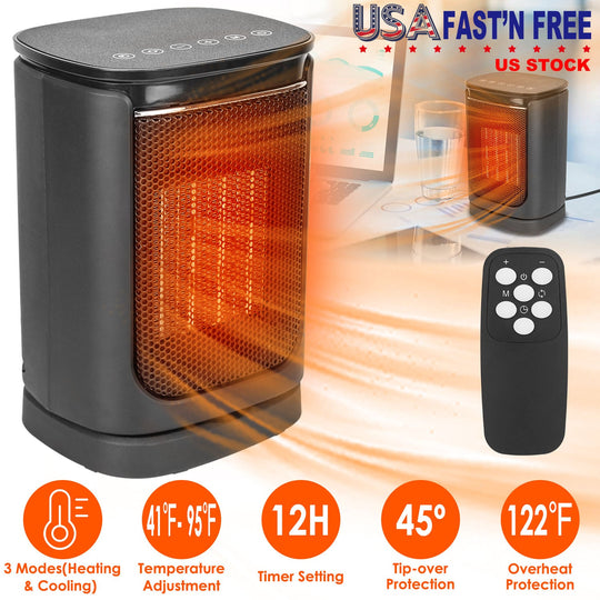 1500W Electric Space Heater Ceramic Heater Fan 90¼Oscillating Heating Fan with 3 Modes Remote Control Digital Display Tip-over Overheating Protection