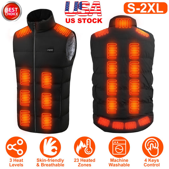 Heated Vest Men Women Heated Jacket with 23 Heating Zones 3 Heat Levels USB Powered Machine Washable for Winter Hiking Skiing Skating Outdoor Activiti