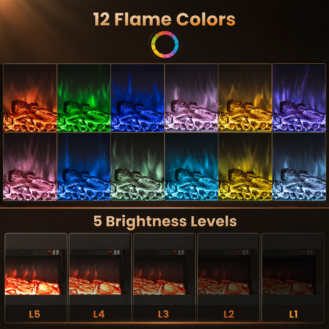 26" 3-Sided Wall Mount Electric Fireplace with 40" Floating Mantel for Living Room-40"