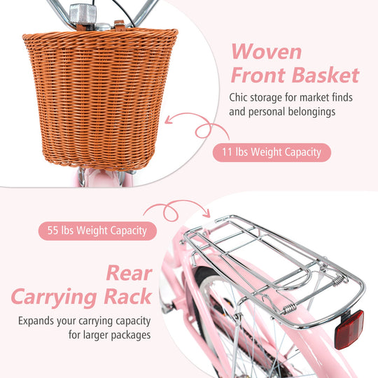 26" Beach Cruiser Bike for Women with Basket and Rear Rack