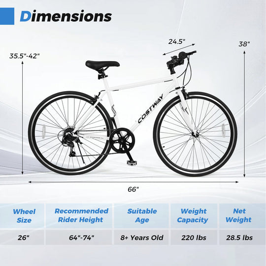 26 Inch Mountain Bike Adjustable with 6-Speed and All-terrain Rubber Wheels