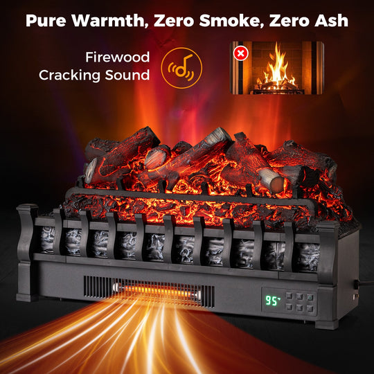 26 Inch WiFi Infrared Quartz Electric Fireplace Insert Logs Heater with Realistic Lemonwood Logs-Black
