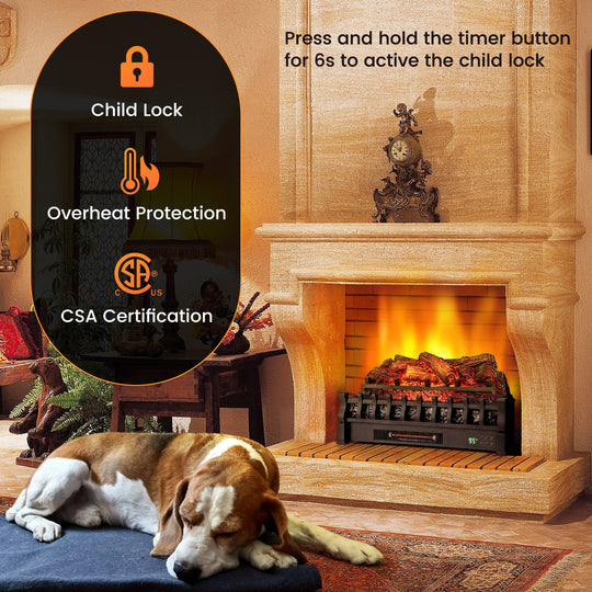 26 Inches Infrared Quartz Electric Fireplace with Realistic Pinewood Ember Bed