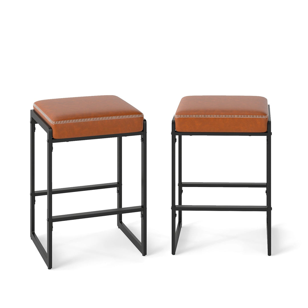 26 inch Bar Stools Set of 2 Counter Height Barstools with Faux Leather Upholstered Seat