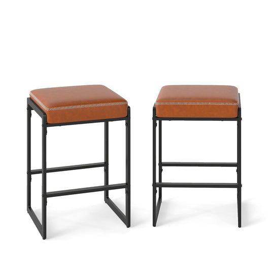 26 inch Bar Stools Set of 2 Counter Height Barstools with Faux Leather Upholstered Seat
