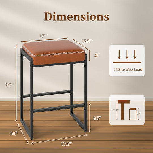 26 inch Bar Stools Set of 2 Counter Height Barstools with Faux Leather Upholstered Seat