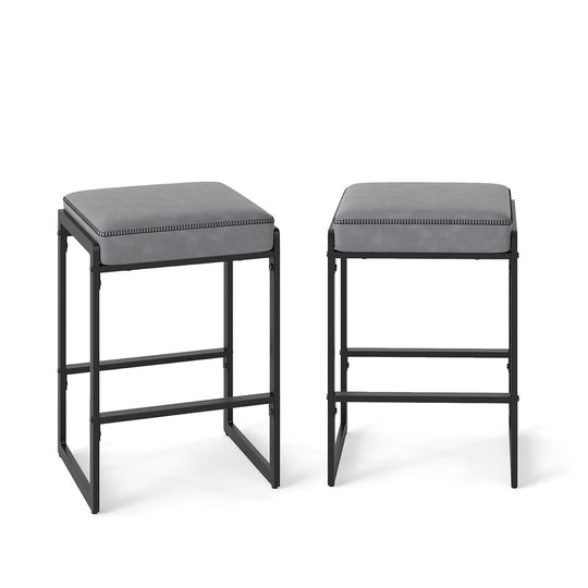 26 inch Bar Stools Set of 2 Counter Height Barstools with Faux Leather Upholstered Seat