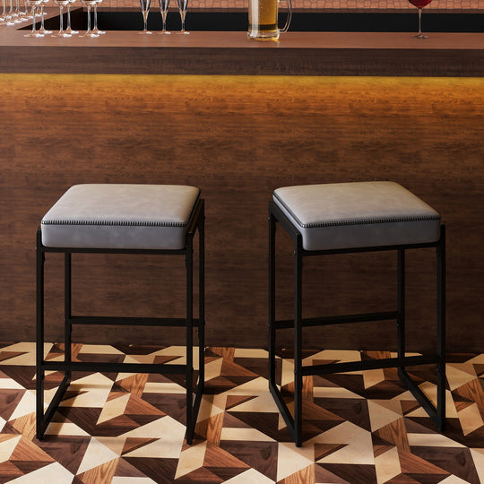 26 inch Bar Stools Set of 2 Counter Height Barstools with Faux Leather Upholstered Seat