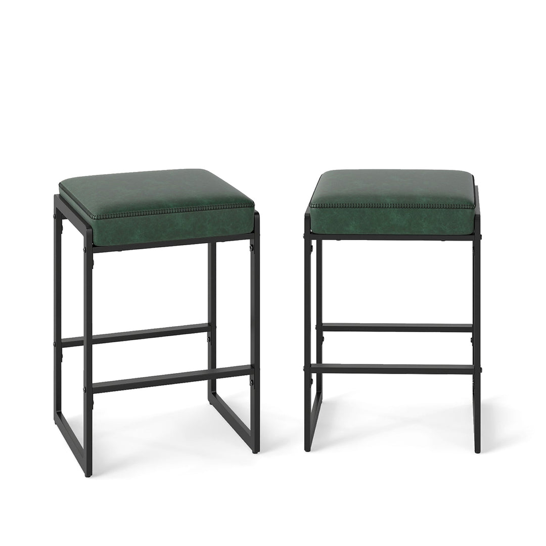 26 inch Bar Stools Set of 2 Counter Height Barstools with Faux Leather Upholstered Seat