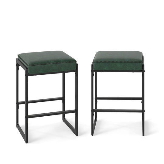 26 inch Bar Stools Set of 2 Counter Height Barstools with Faux Leather Upholstered Seat