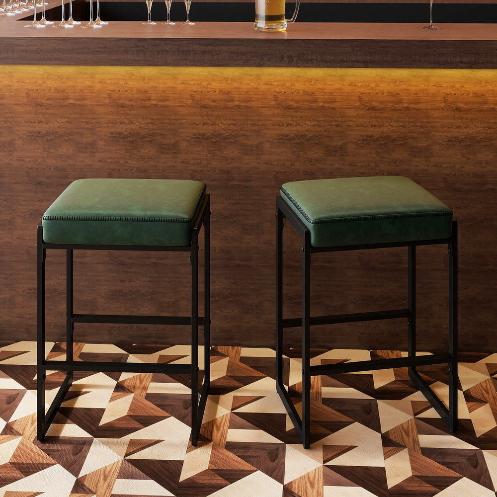 26 inch Bar Stools Set of 2 Counter Height Barstools with Faux Leather Upholstered Seat