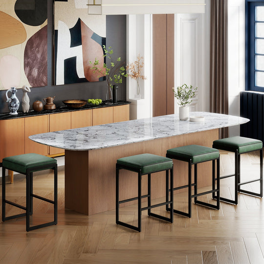 26 inch Bar Stools Set of 2 Counter Height Barstools with Faux Leather Upholstered Seat