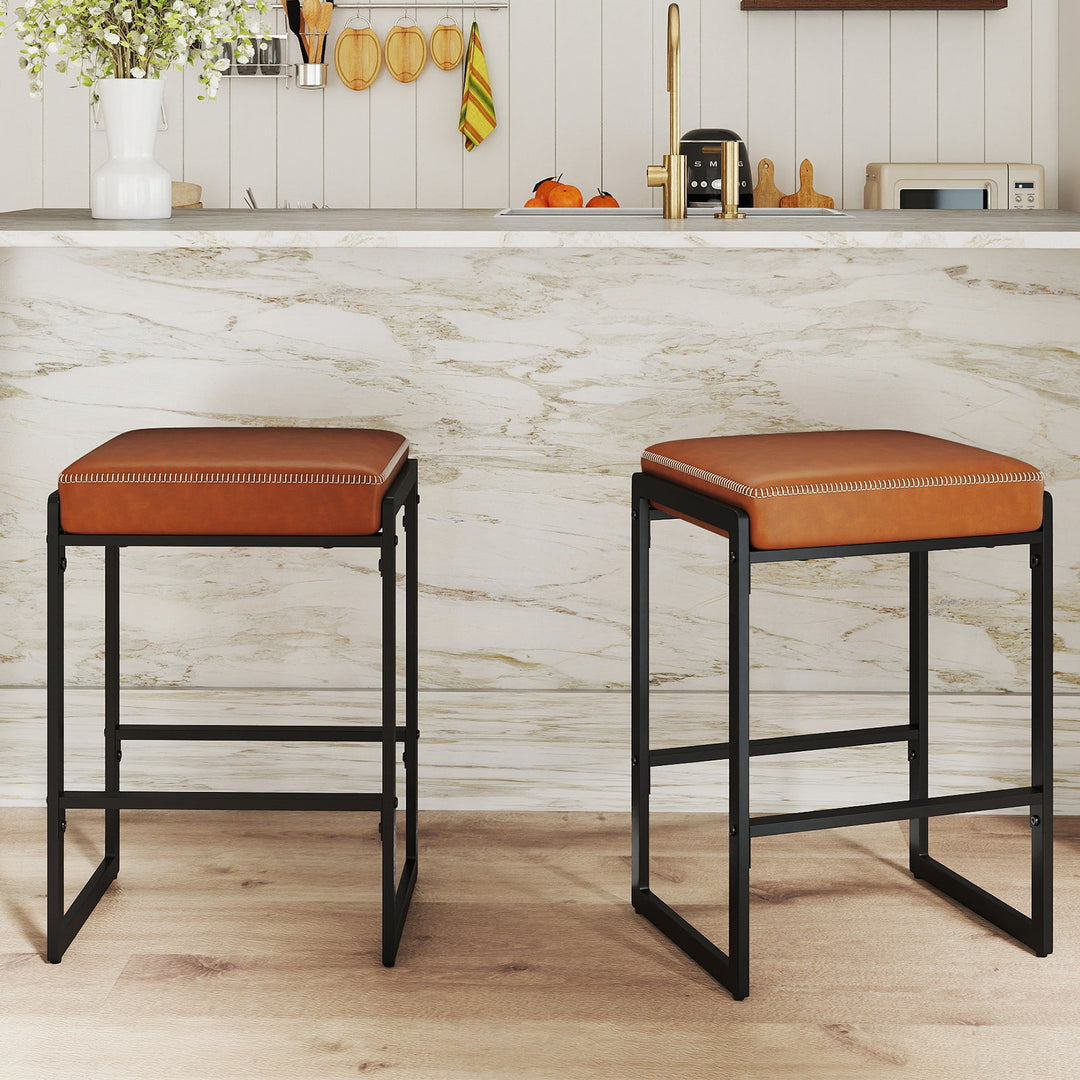 26 inch Bar Stools Set of 4 Counter Height Barstools with Faux Leather Upholstered Seat