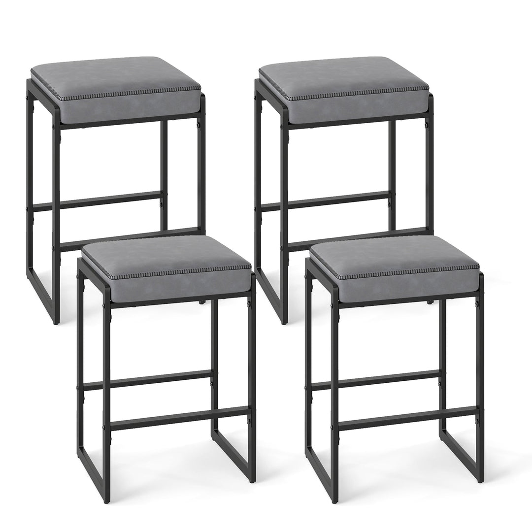 26 inch Bar Stools Set of 4 Counter Height Barstools with Faux Leather Upholstered Seat