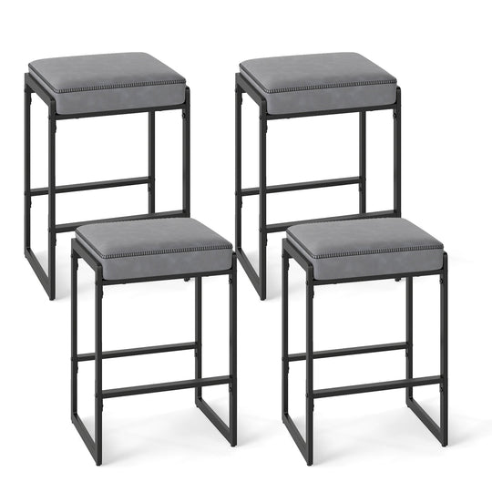 26 inch Bar Stools Set of 4 Counter Height Barstools with Faux Leather Upholstered Seat