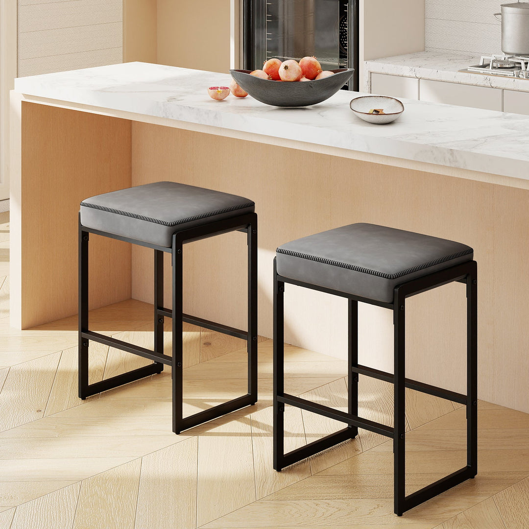 26 inch Bar Stools Set of 4 Counter Height Barstools with Faux Leather Upholstered Seat