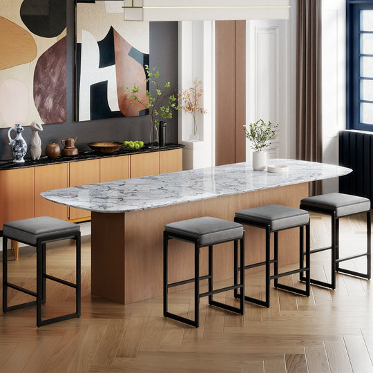 26 inch Bar Stools Set of 4 Counter Height Barstools with Faux Leather Upholstered Seat