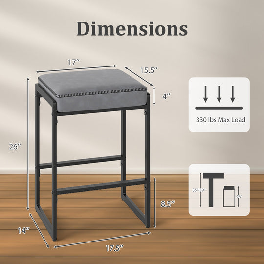 26 inch Bar Stools Set of 4 Counter Height Barstools with Faux Leather Upholstered Seat