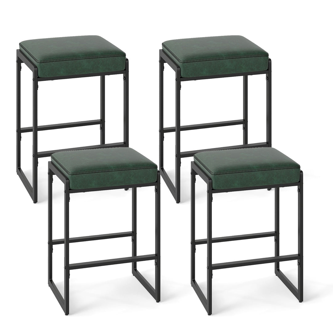26 inch Bar Stools Set of 4 Counter Height Barstools with Faux Leather Upholstered Seat