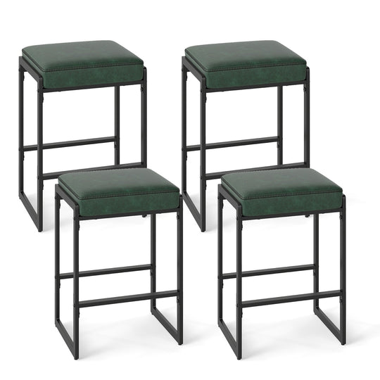 26 inch Bar Stools Set of 4 Counter Height Barstools with Faux Leather Upholstered Seat