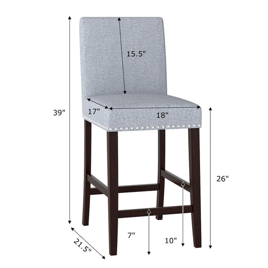 26 inch Counter Height Chairs Set of 2 with Padded Seat and Backrest-Gray