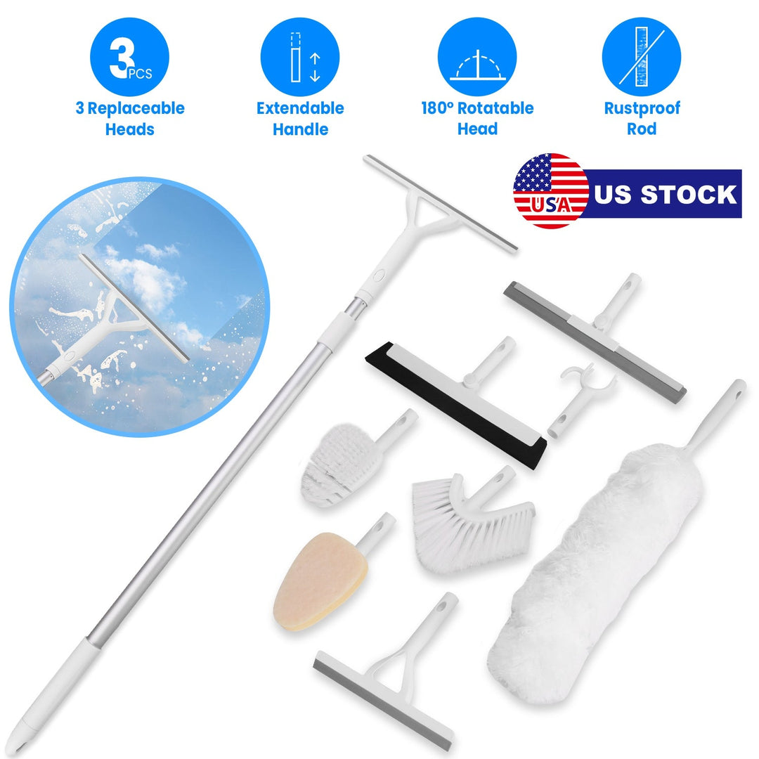 8 in 1 Tub And Tile Scrubber Cleaning Brush With 42.91in Long Handle Length Adjustable Rod Shower Cleaning Brush With Sponge Hard Bristles Gap Brush W