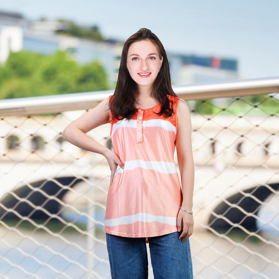 Women Tie-dye Sleeveless Tank Tops Summer Loose T Shirts Tops Button Down Shirts Vest Blouse Plus Size