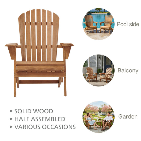 Folding Adirondack Chairs Set of 2 - Hemlock Wood Outdoor Seating