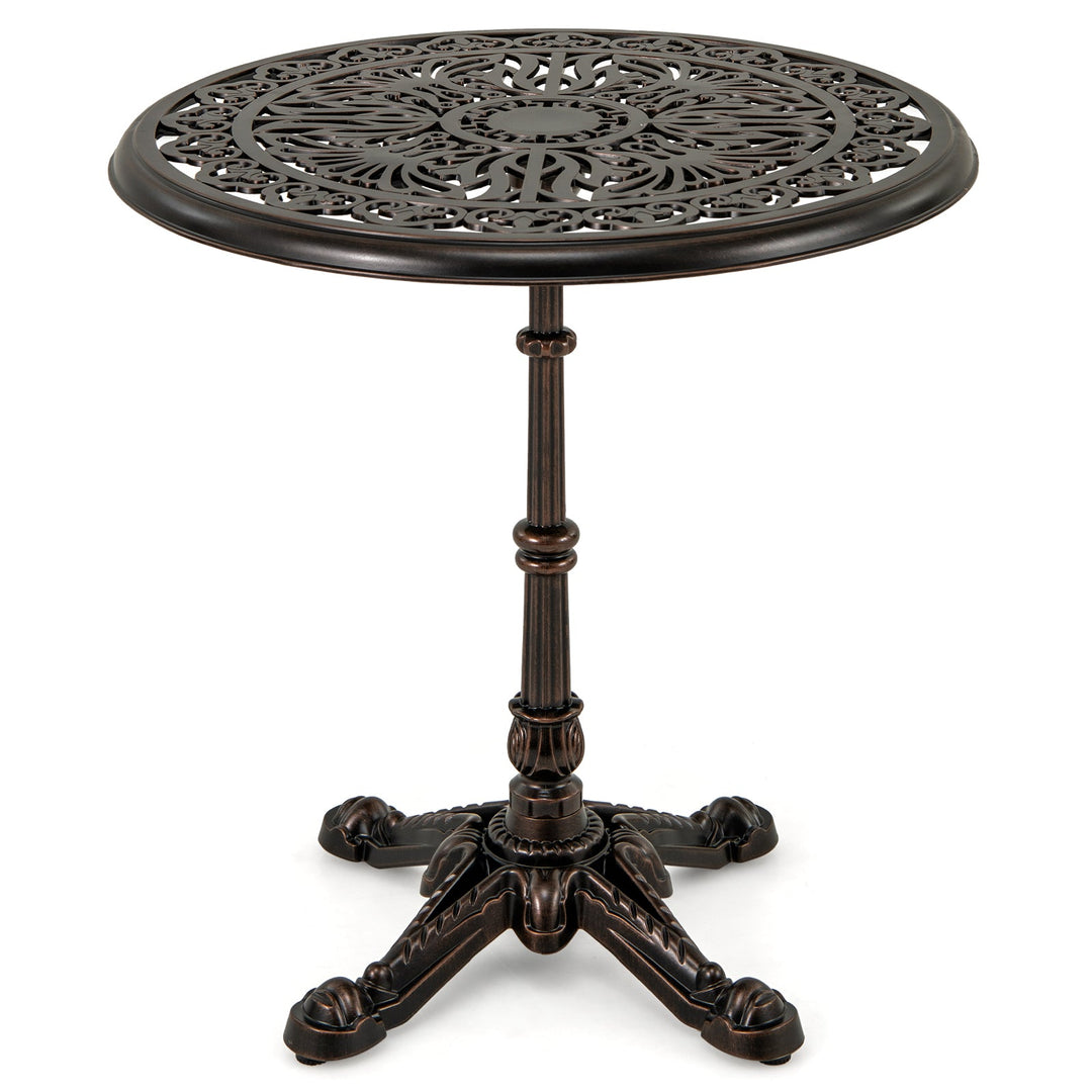 27Inch Round Cast Aluminum Patio Bistro Table with Hollow Top-Copper