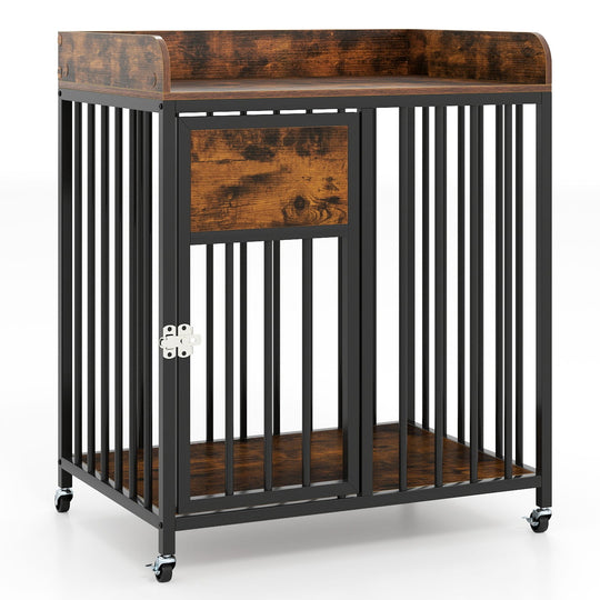 27.5 Inch Dog Crate Furniture with Wheels for Small Dogs and Puppies-Rustic Brown