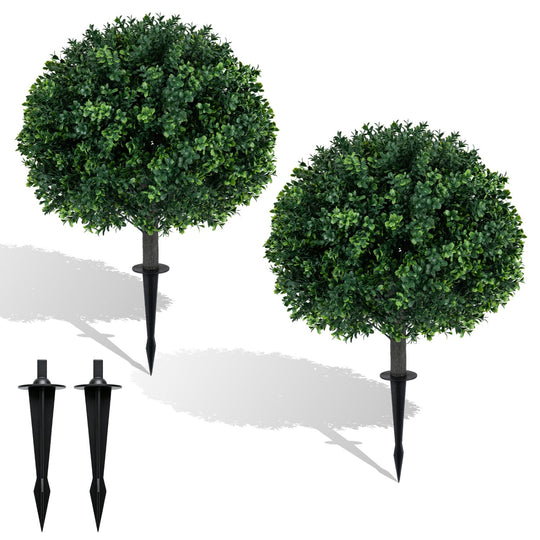 Artificial Boxwood Topiary Trees 27" Set of 2 with Ground Spikes