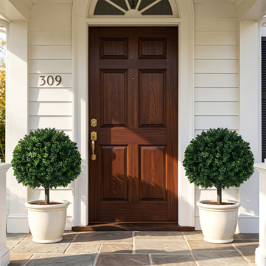 Artificial Boxwood Topiary Trees 27" Set of 2 with Ground Spikes