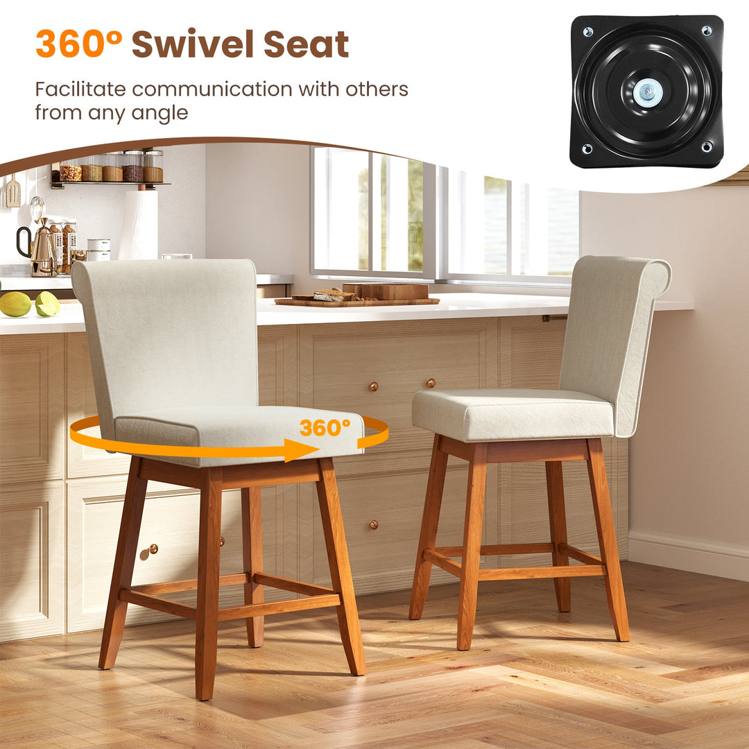 27 Inch Counter Height Bar Chairs with Rubber Wood Legs Set of 2