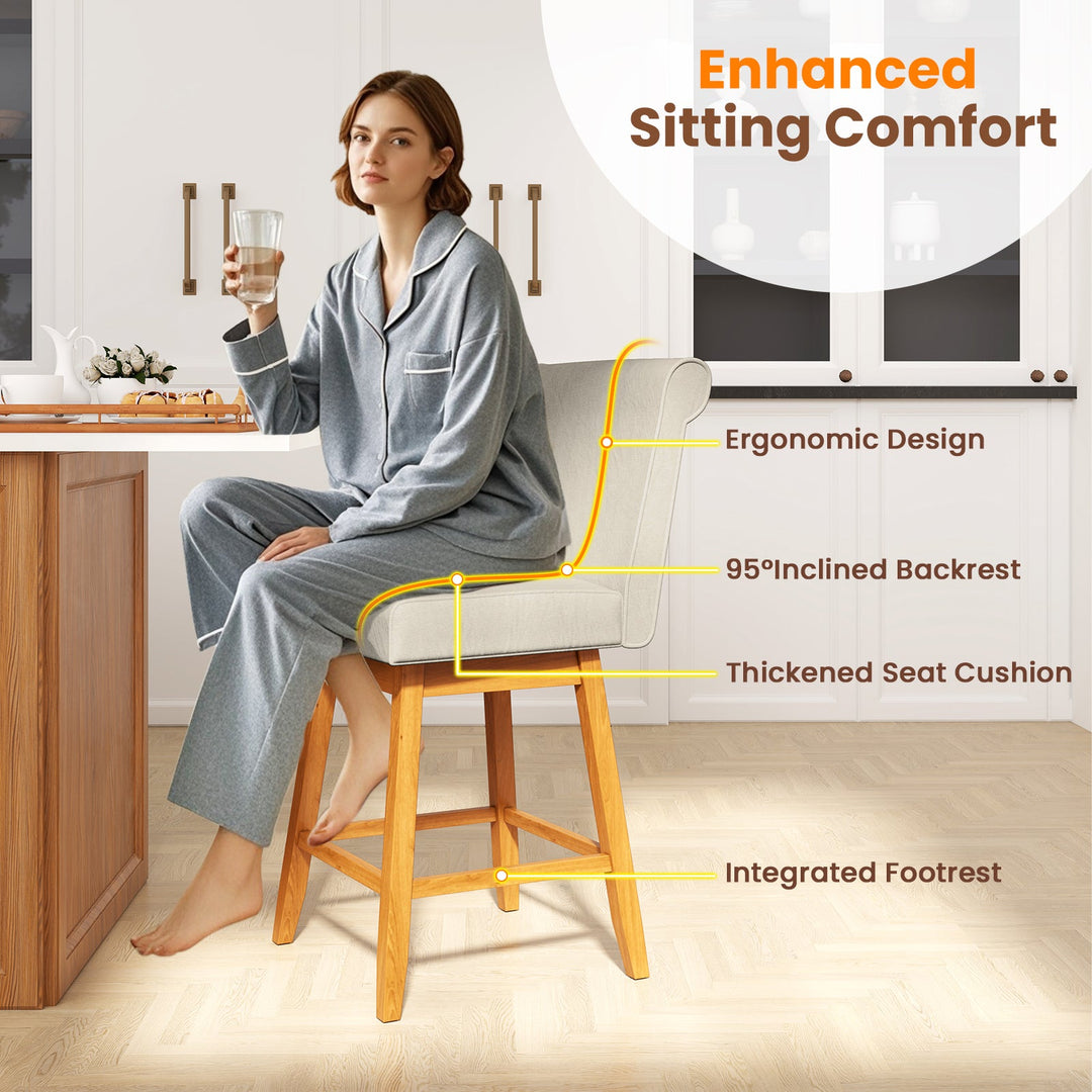 27 Inch Counter Height Bar Chairs with Rubber Wood Legs Set of 2