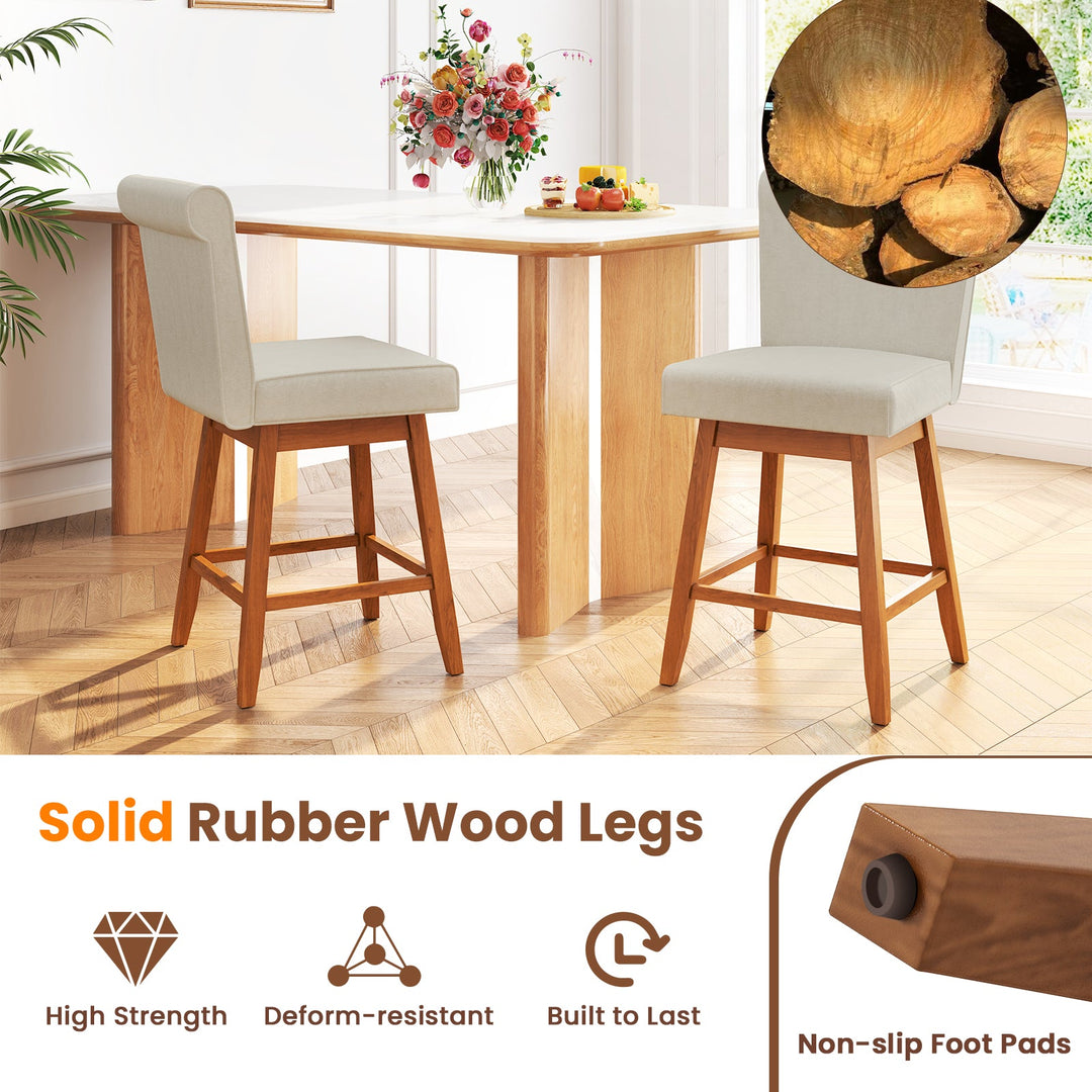 27 Inch Counter Height Bar Chairs with Rubber Wood Legs Set of 2