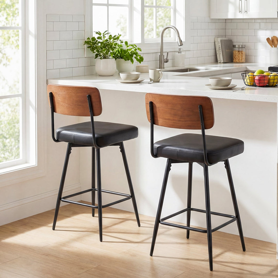 27 Inch Padded Counter Barstools Set of 2 with Metal Legs