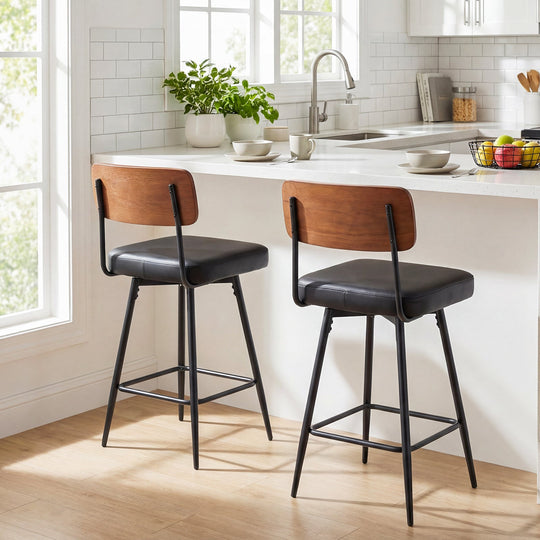 27 Inch Padded Counter Barstools Set of 2 with Metal Legs
