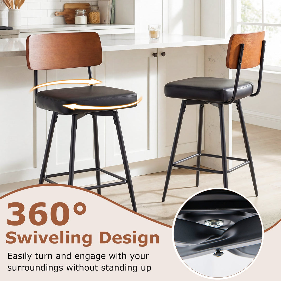 27 Inch Padded Counter Barstools Set of 2 with Metal Legs