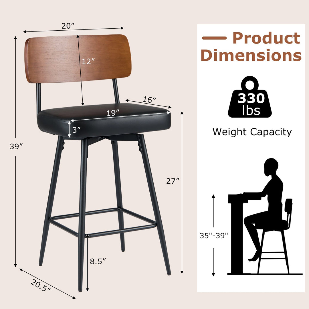 27 Inch Padded Counter Barstools Set of 2 with Metal Legs