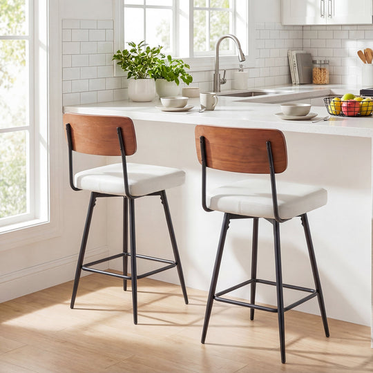27 Inch Padded Counter Barstools Set of 2 with Metal Legs