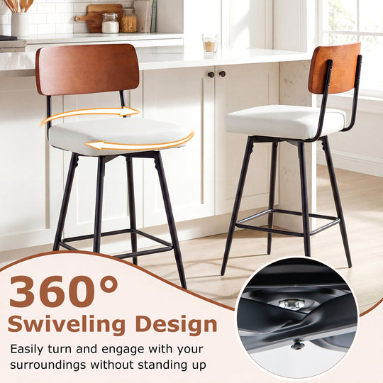 27 Inch Padded Counter Barstools Set of 2 with Metal Legs