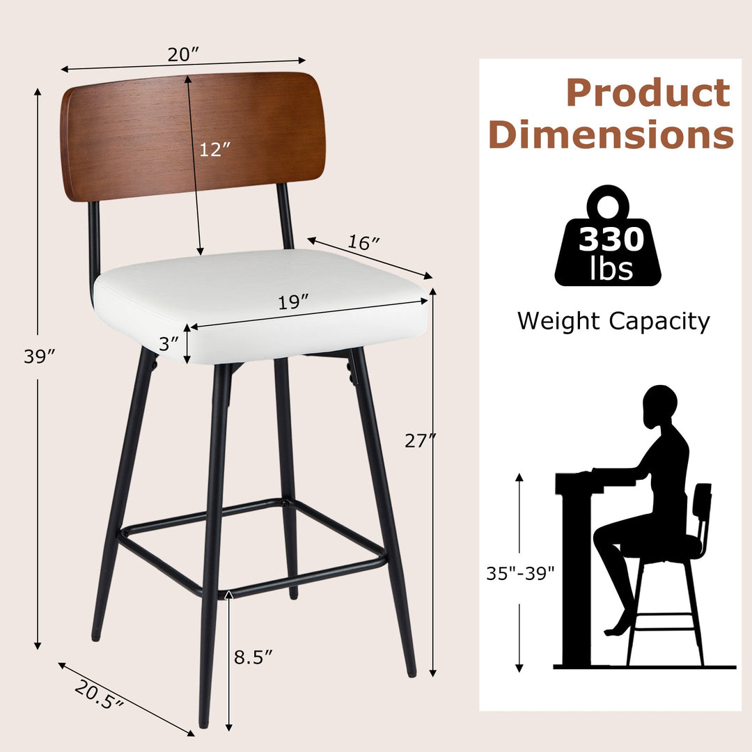 27 Inch Padded Counter Barstools Set of 2 with Metal Legs