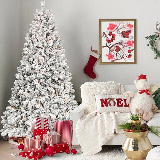 5FT Pre-Lit Flocked Christmas Tree with 300 Warm White LEDs