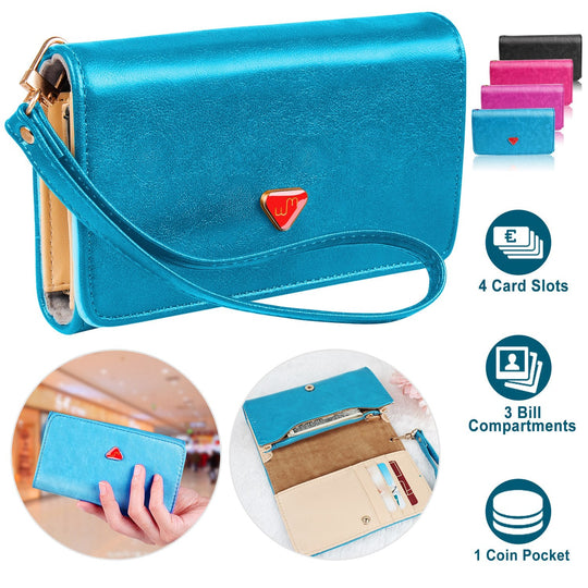 Women Wristlet Wallet PU Leather Lady Purse Credit Card Holder 4 Card Slots 3 Money Pouches 1 Coin Pocket