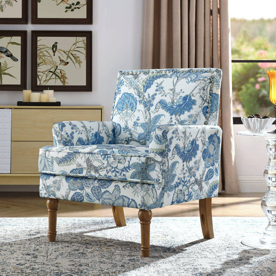 Floral Upholstered Accent Chair with Nailhead Trim