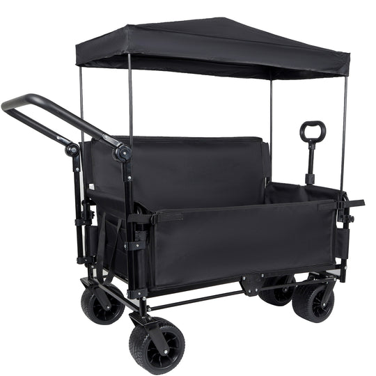 Folding Wagon Cart with Bench Seat & Canopy, 500lbs Capacity
