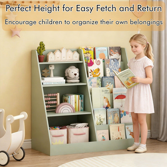 Kids Bookshelf with Toy Storage Organizer, 34.65" Multi-Tier